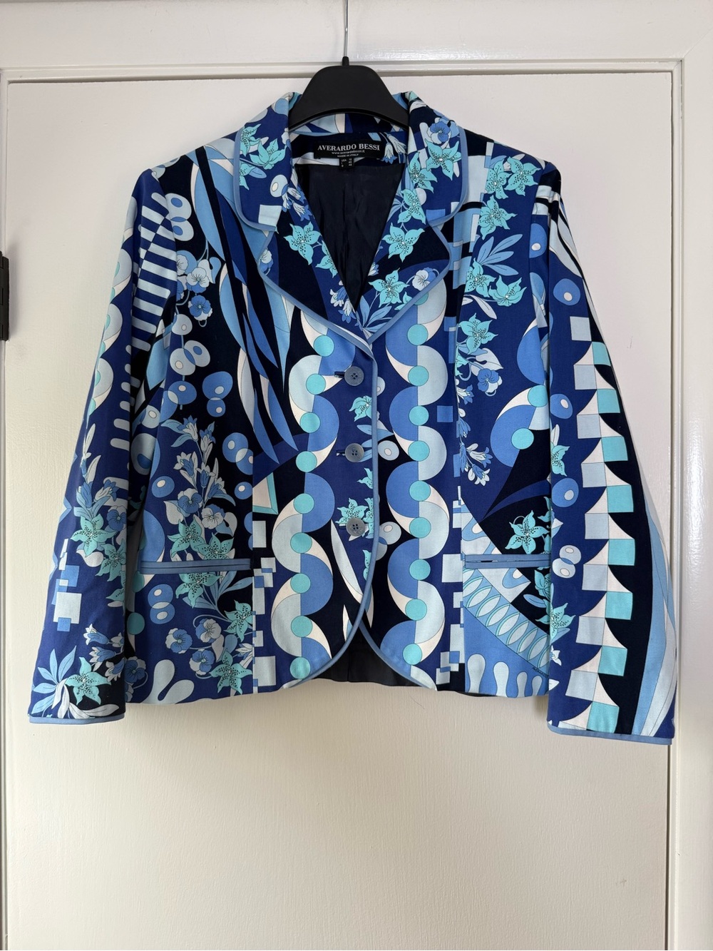 Averardo Bessi Italian Made Art Deco Blazer Jacket Abstract Colorful Blue Black